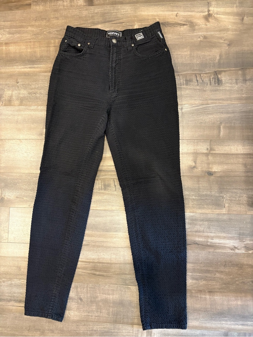 Versace Black Slim Straight Textured Jeans